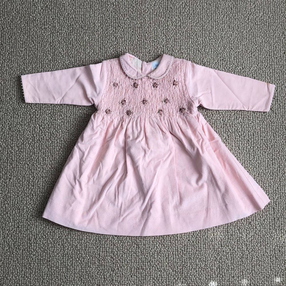 Jacadi Pale Pink Smocked Floral Long-Sleeve Dress